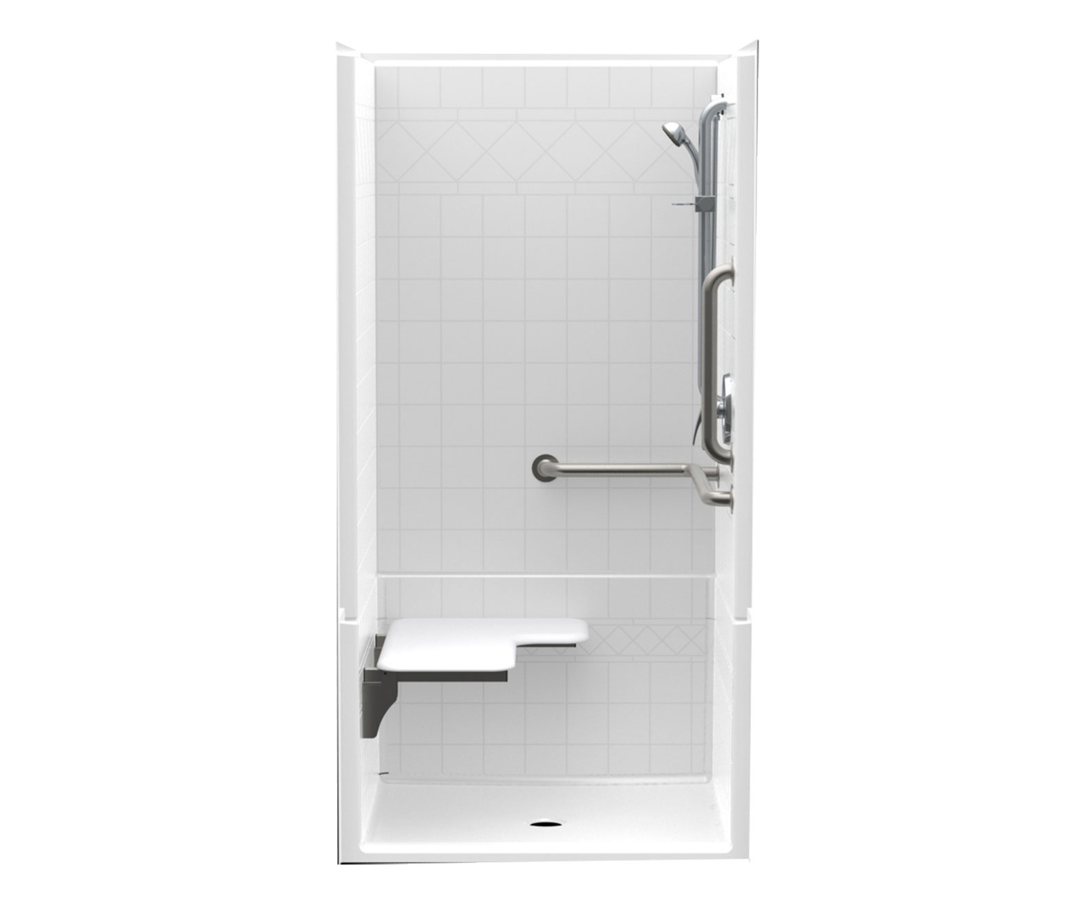 F P X Acrylx Alcove Center Drain Four Piece Shower In White