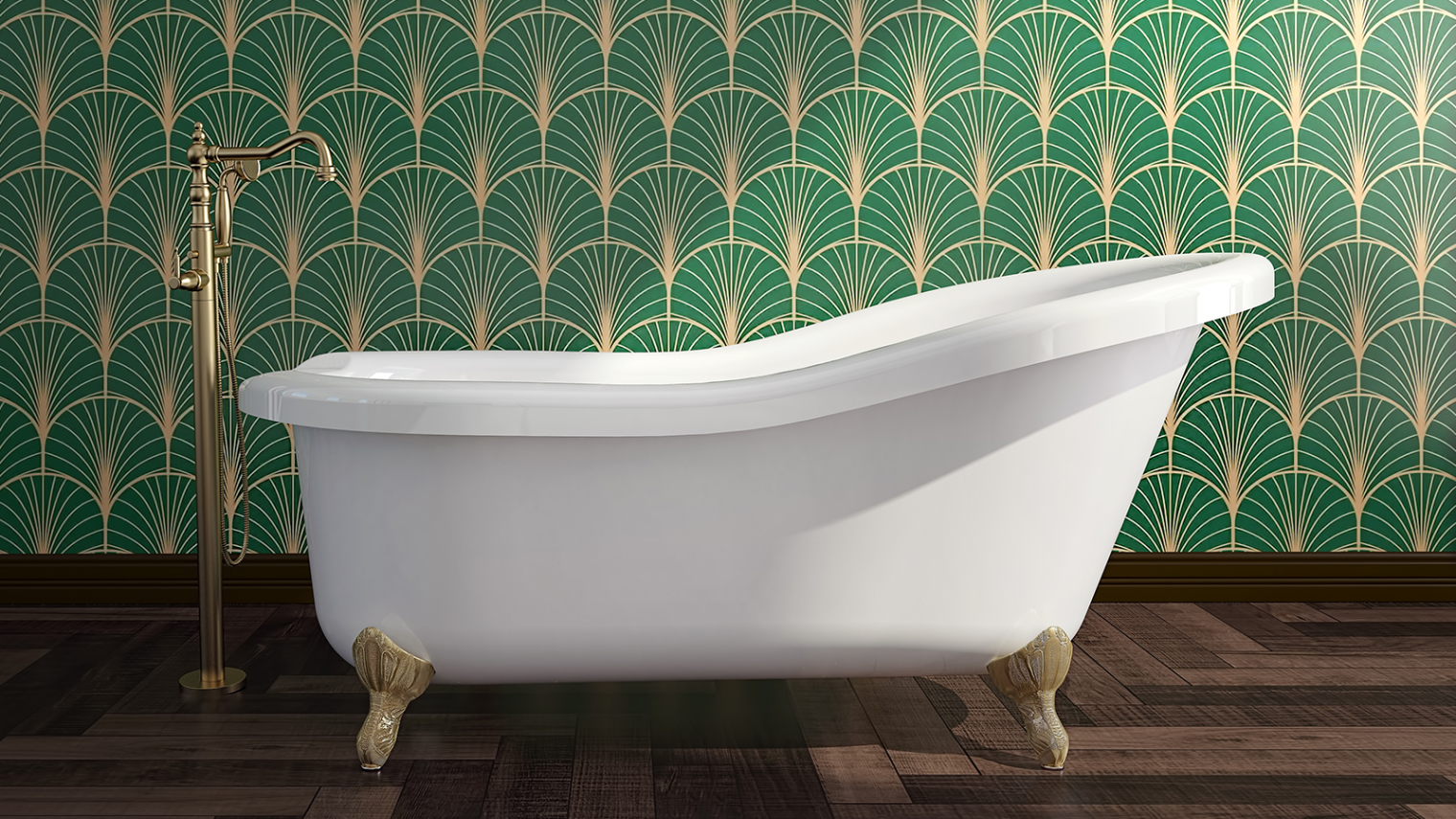 Free standing tub with legs with gold spout.