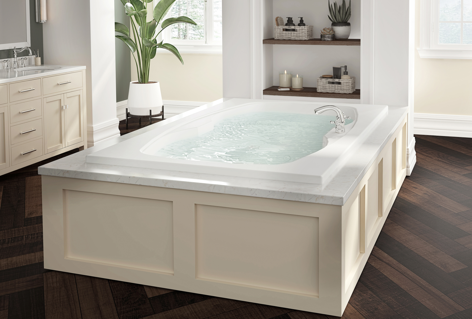 Large soaking tub as a drop-in.