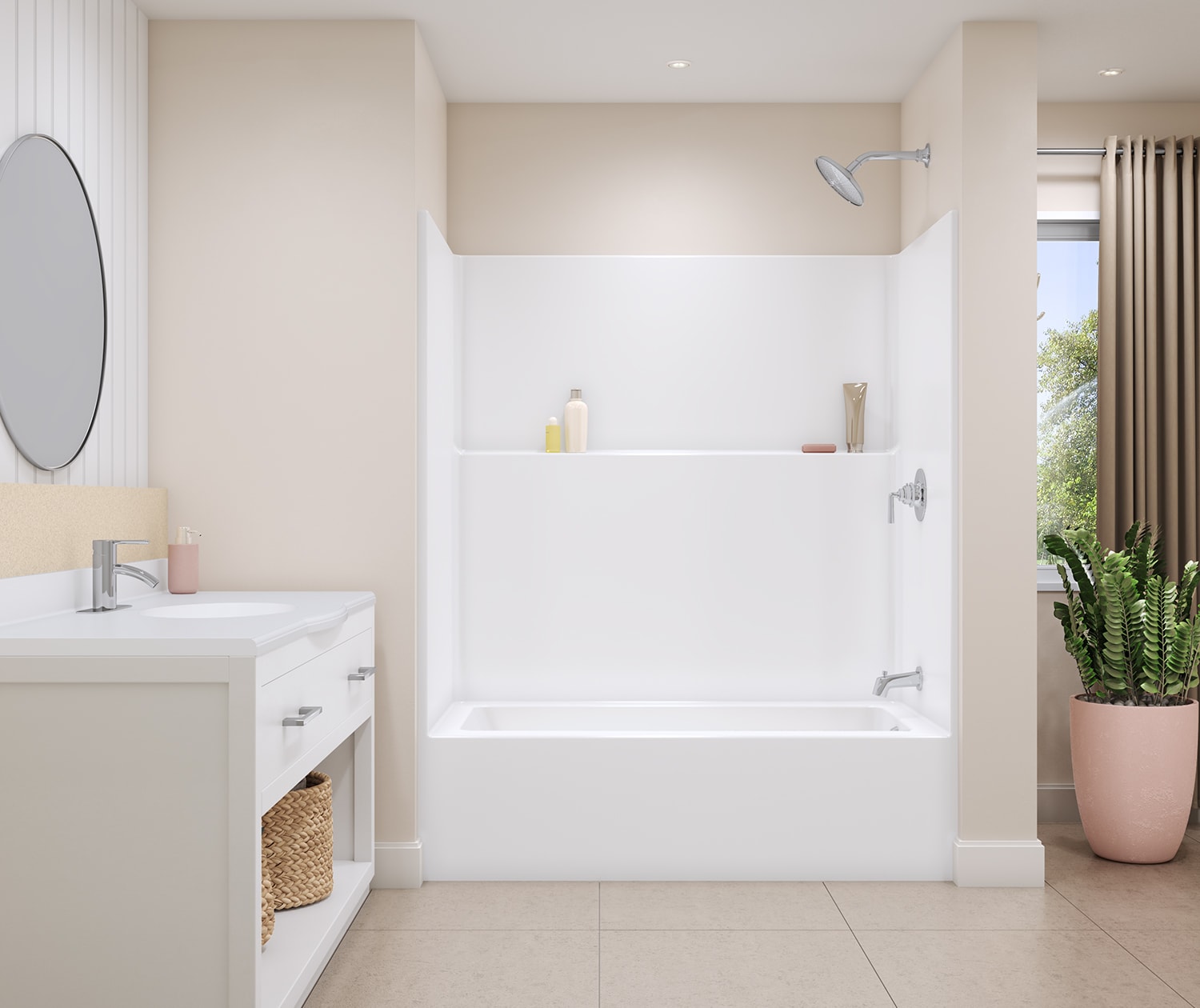 Icon TS6032 Acrylx Alcove Left Hand Drain One-Piece Tub Shower in White