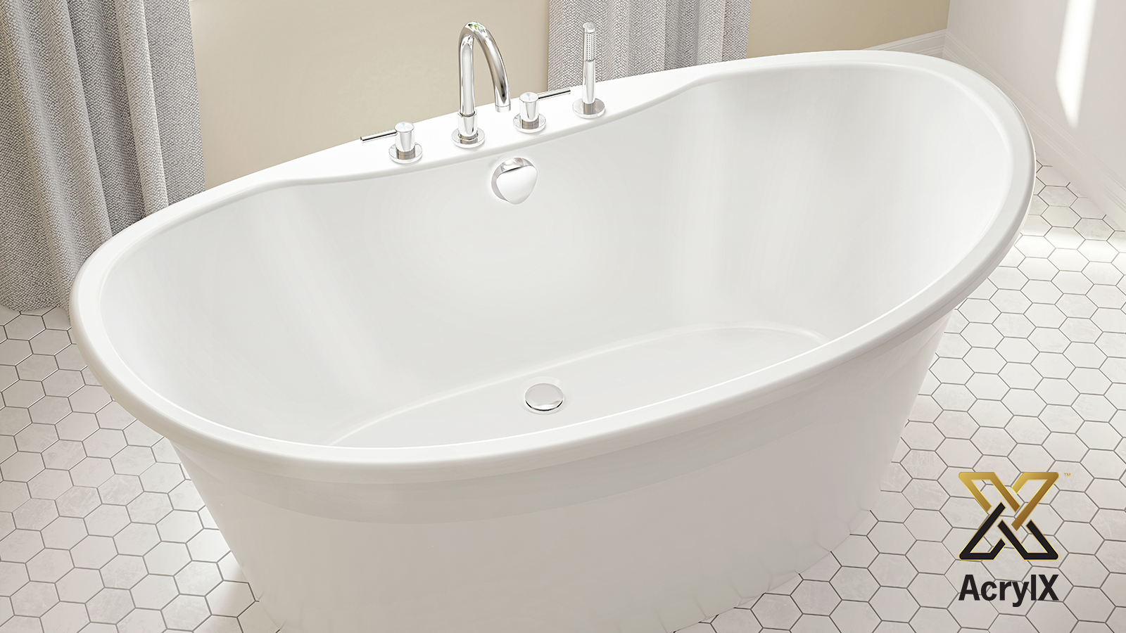 Image of a free standing oval soaking tub.