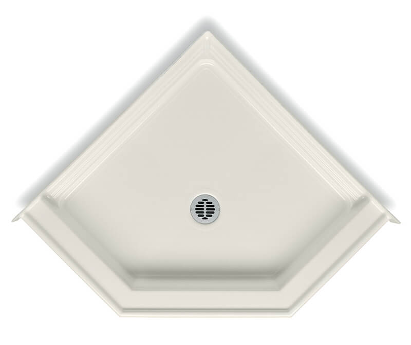 3838ANEOB 38 x 38 Acrylic Corner Center Drain Shower Base in Biscuit