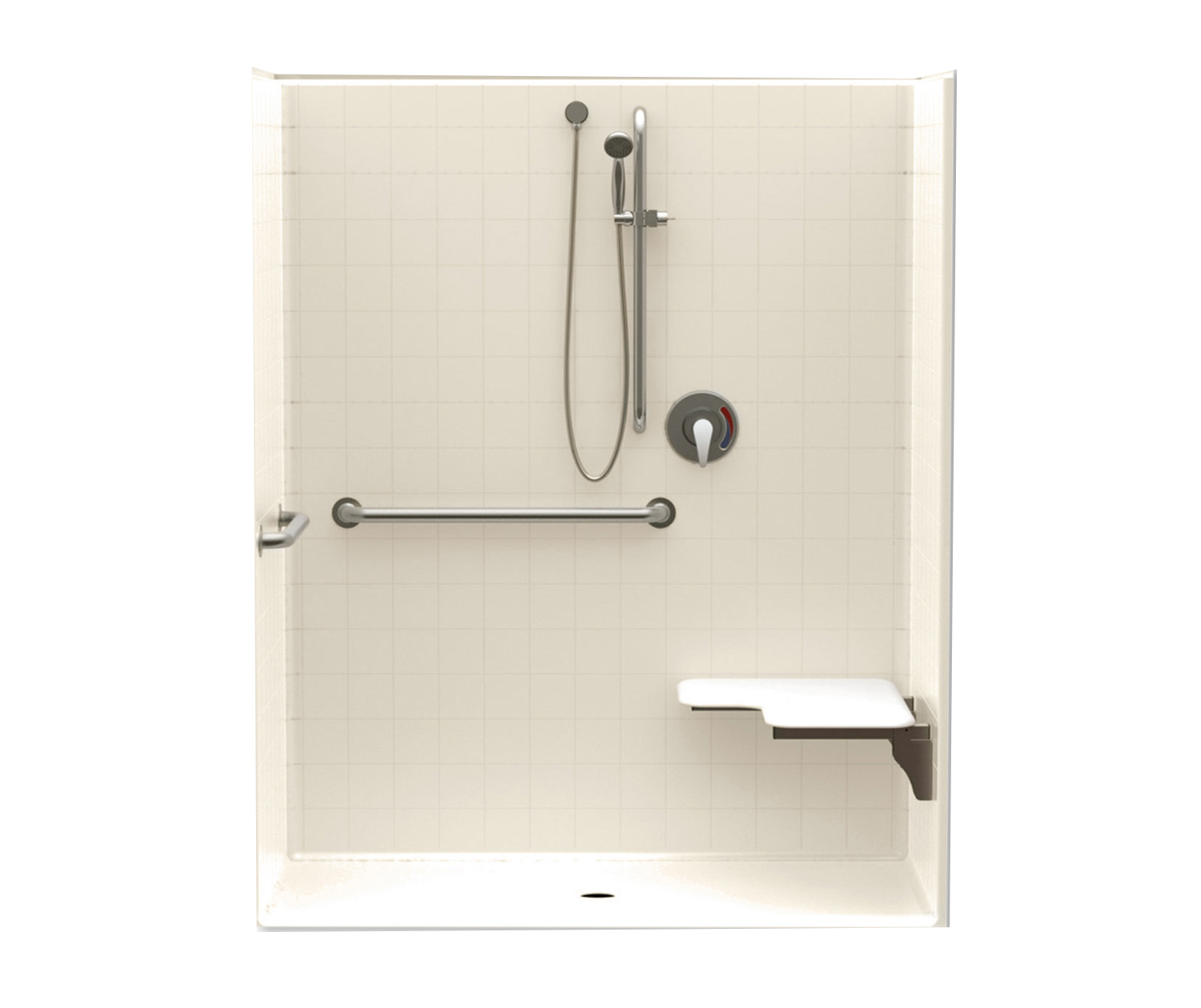 1603BFST 60 x 34 AcrylX Alcove Center Drain One Piece Shower in Almond Shower Aquatic en