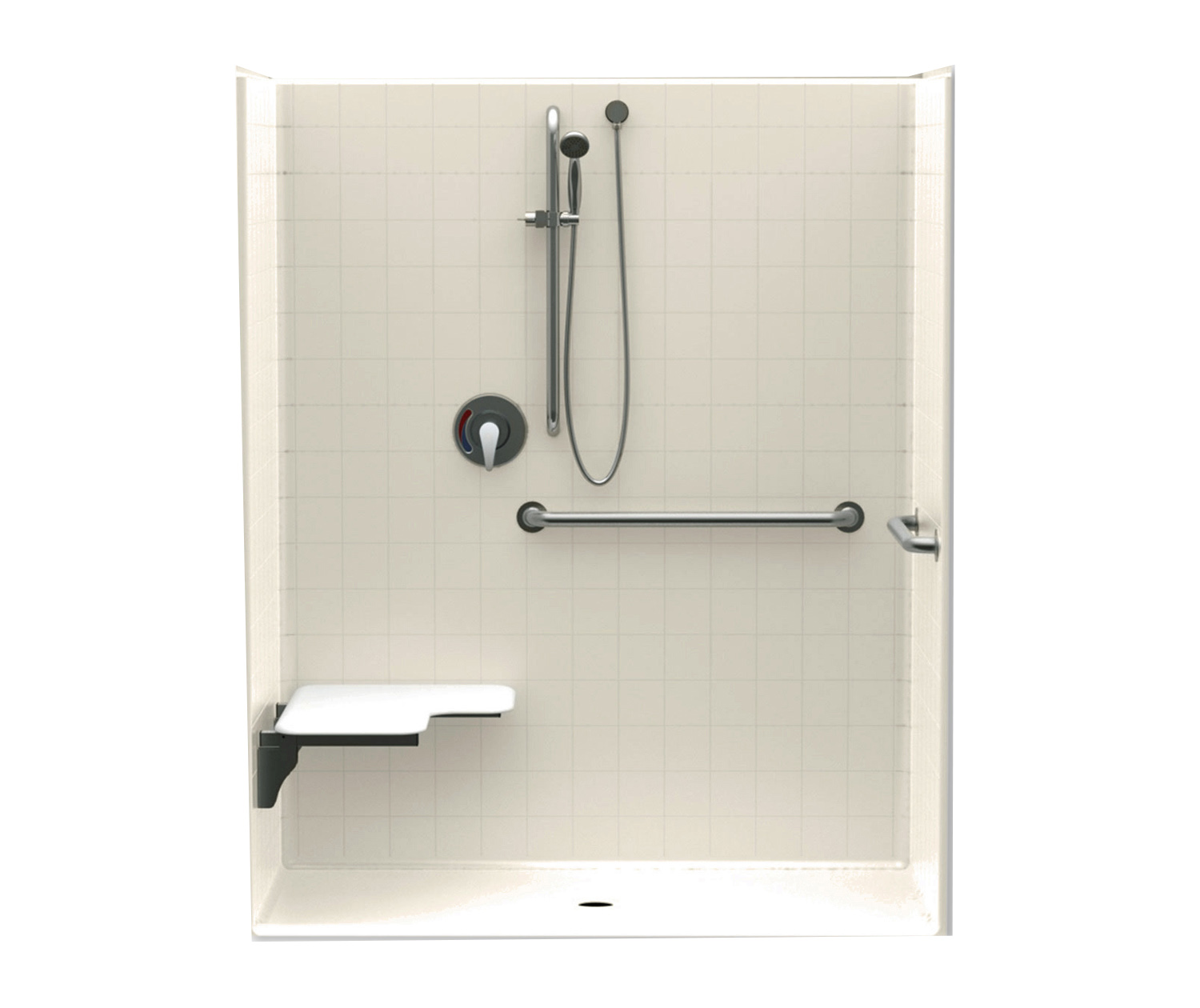 16037BFSD 60 x 37 AcrylX Alcove Center Drain OnePiece Shower in Bone