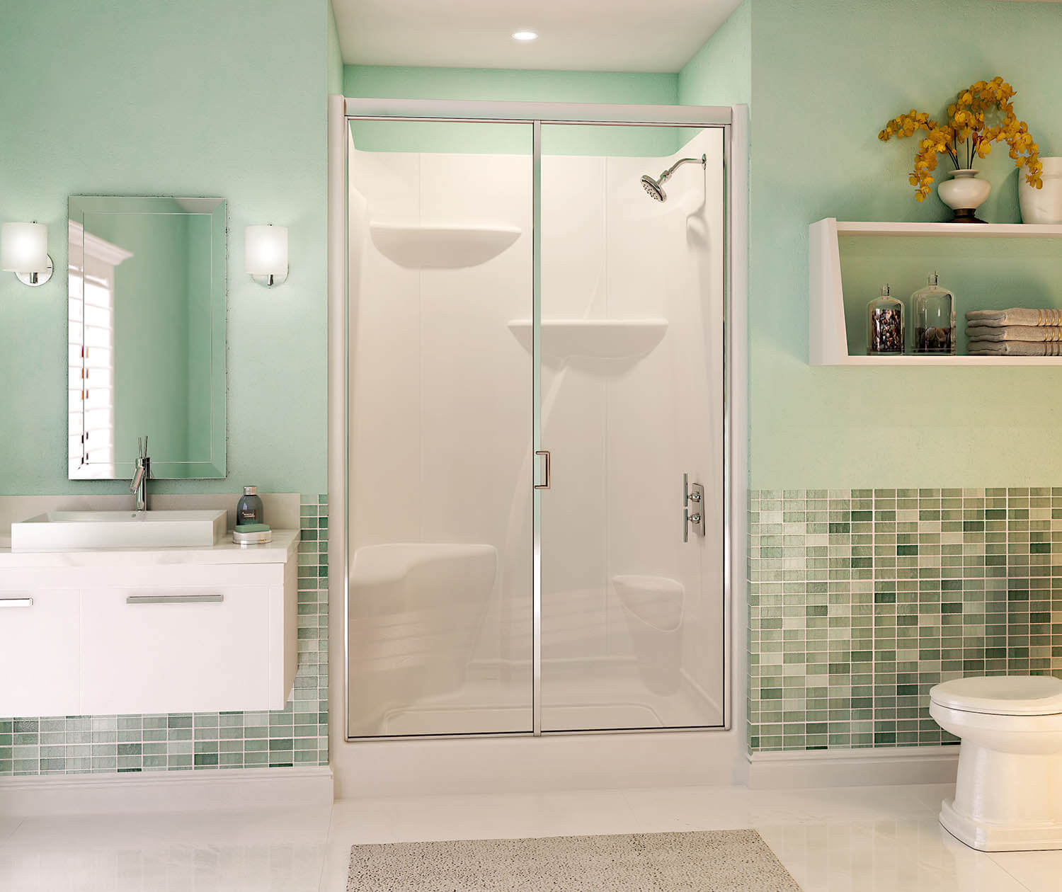 WE148 48 x 36 Acrylic Alcove Center Drain OnePiece Shower in White