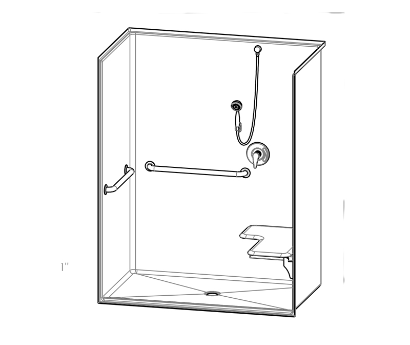 1603BFSDCA 60 x 34 AcrylX Alcove Center Drain OnePiece Shower in Bone